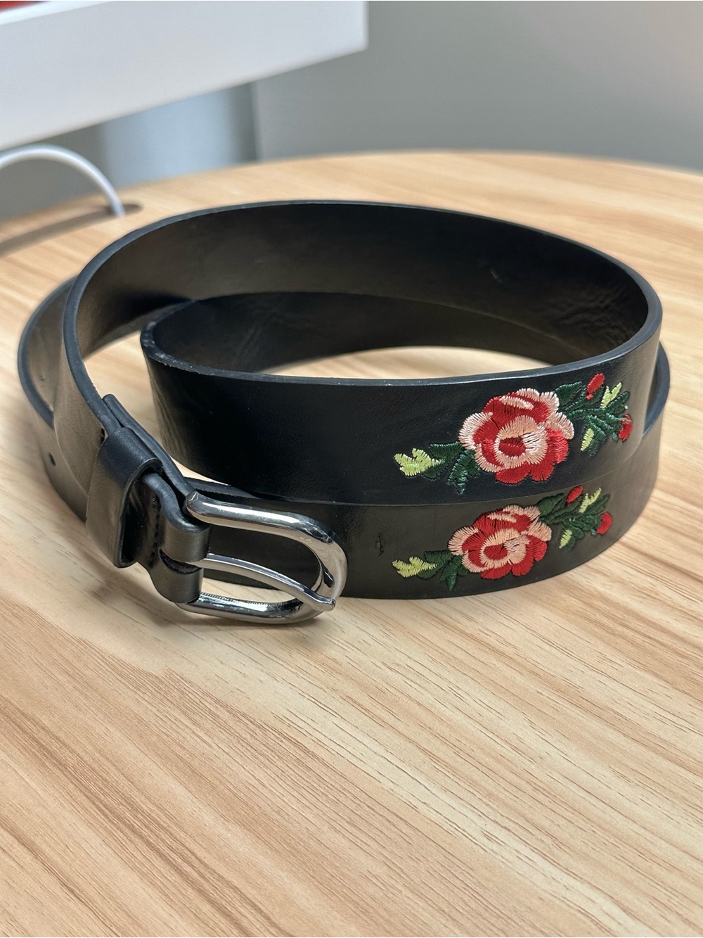 Black Floral Embroidered Belt
